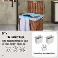 Stylish Brown Laundry Hamper With Lid, 100L Capacity, PE Rattan Frame & 2 Removable Bags For Easy Sorting