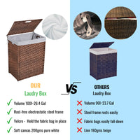 Stylish Brown Laundry Hamper With Lid, 100L Capacity, PE Rattan Frame & 2 Removable Bags For Easy Sorting