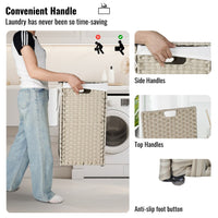 Stylish Brown Laundry Hamper With Lid, 100L Capacity, PE Rattan Frame & 2 Removable Bags For Easy Sorting