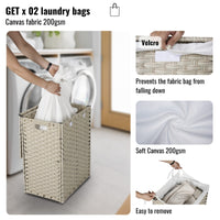 Stylish Brown Laundry Hamper With Lid, 100L Capacity, PE Rattan Frame & 2 Removable Bags For Easy Sorting
