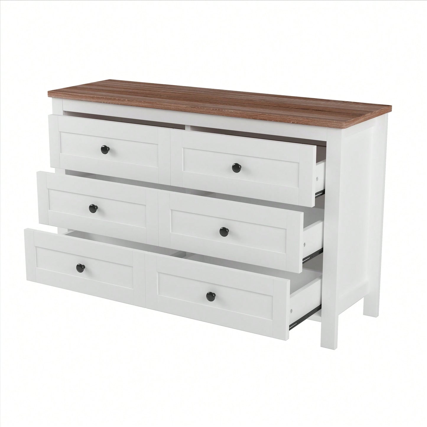 Charming Retro Farmhouse Wooden Dresser With 6 Drawers - Stylish Bedroom Storage Cabinet In White And Brown