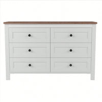 Charming Retro Farmhouse Wooden Dresser With 6 Drawers - Stylish Bedroom Storage Cabinet In White And Brown