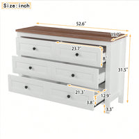 Charming Retro Farmhouse Wooden Dresser With 6 Drawers - Stylish Bedroom Storage Cabinet In White And Brown