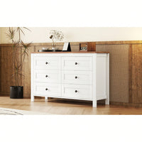 Charming Retro Farmhouse Wooden Dresser With 6 Drawers - Stylish Bedroom Storage Cabinet In White And Brown