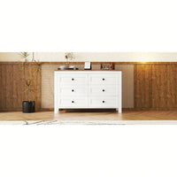 Charming Retro Farmhouse Wooden Dresser With 6 Drawers - Stylish Bedroom Storage Cabinet In White And Brown