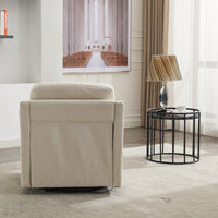 Stylish Cream White Fabric Swivel Accent Chair With USB Port And Magazine Holder For Living Room Or Hotel Bedroom