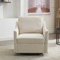 Stylish Cream White Fabric Swivel Accent Chair With USB Port And Magazine Holder For Living Room Or Hotel Bedroom