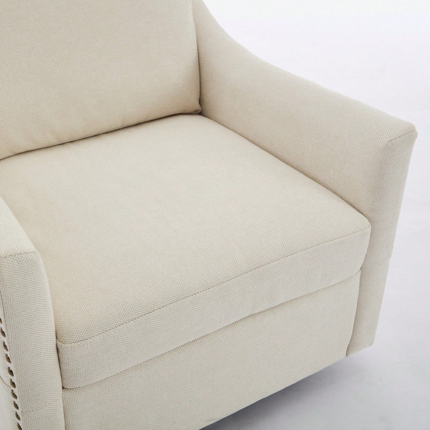 Stylish Cream White Fabric Swivel Accent Chair With USB Port And Magazine Holder For Living Room Or Hotel Bedroom