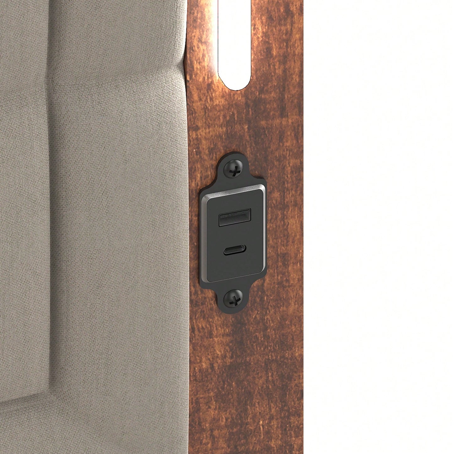 Modern Queen Size Upholstered Bed Frame with Charging Station LED Lights Dark Gray Linen Wood Slats No Box Spring Needed Easy Assembly