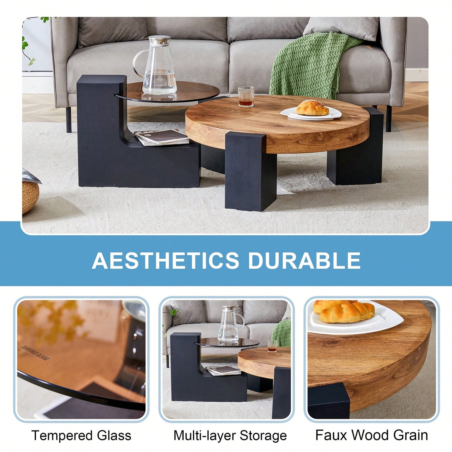 Versatile Detachable Double-Decker Coffee Table - Stylish Design For Flexible Space Utilization In Any Setting