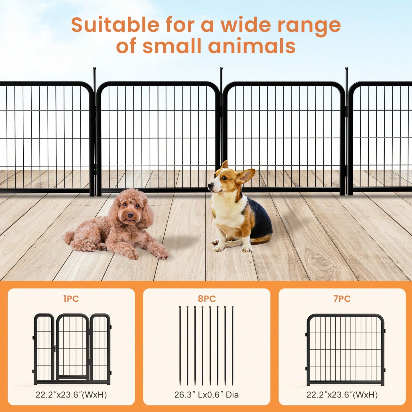 Portable 8-Panel 24 Inch Dog Playpen for Small Pets Ideal for Indoor Outdoor Use Compact Design Black Finish