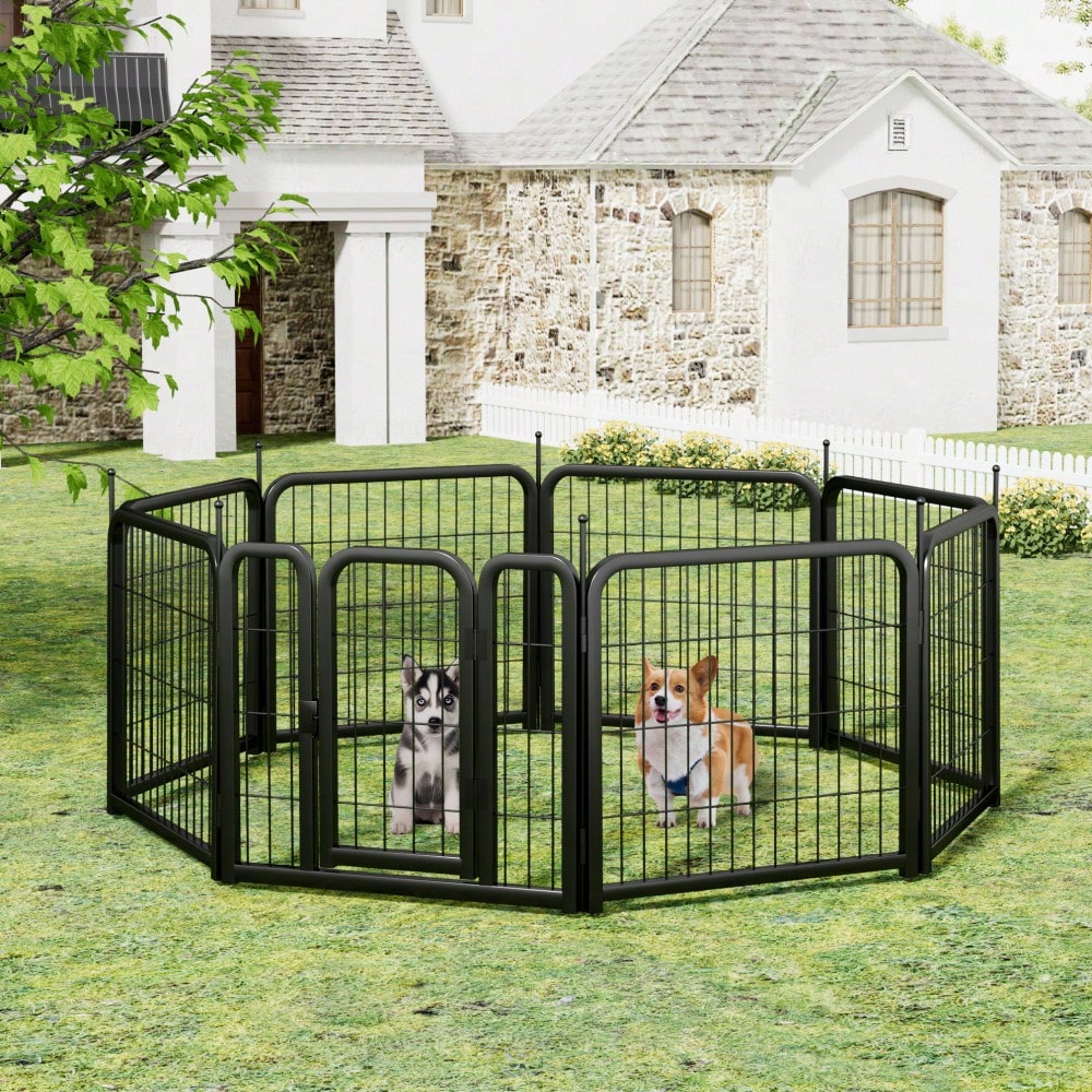 Portable 8-Panel 24 Inch Dog Playpen for Small Pets Ideal for Indoor Outdoor Use Compact Design Black Finish