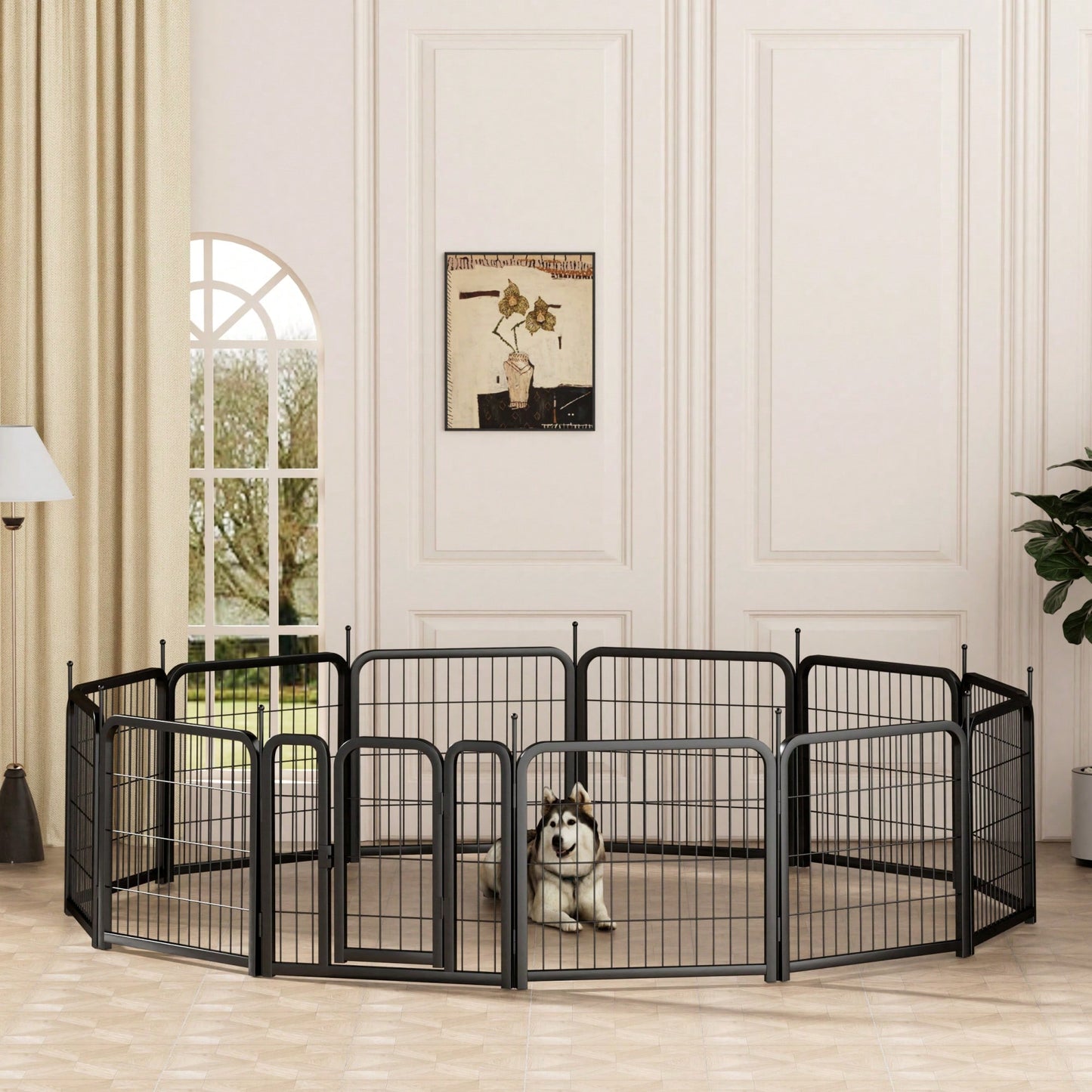 Portable 12-Panel Dog Playpen for Small Pets 24 Inch High Exercise Fence for Puppies Rabbits Ideal for Indoor Outdoor Use