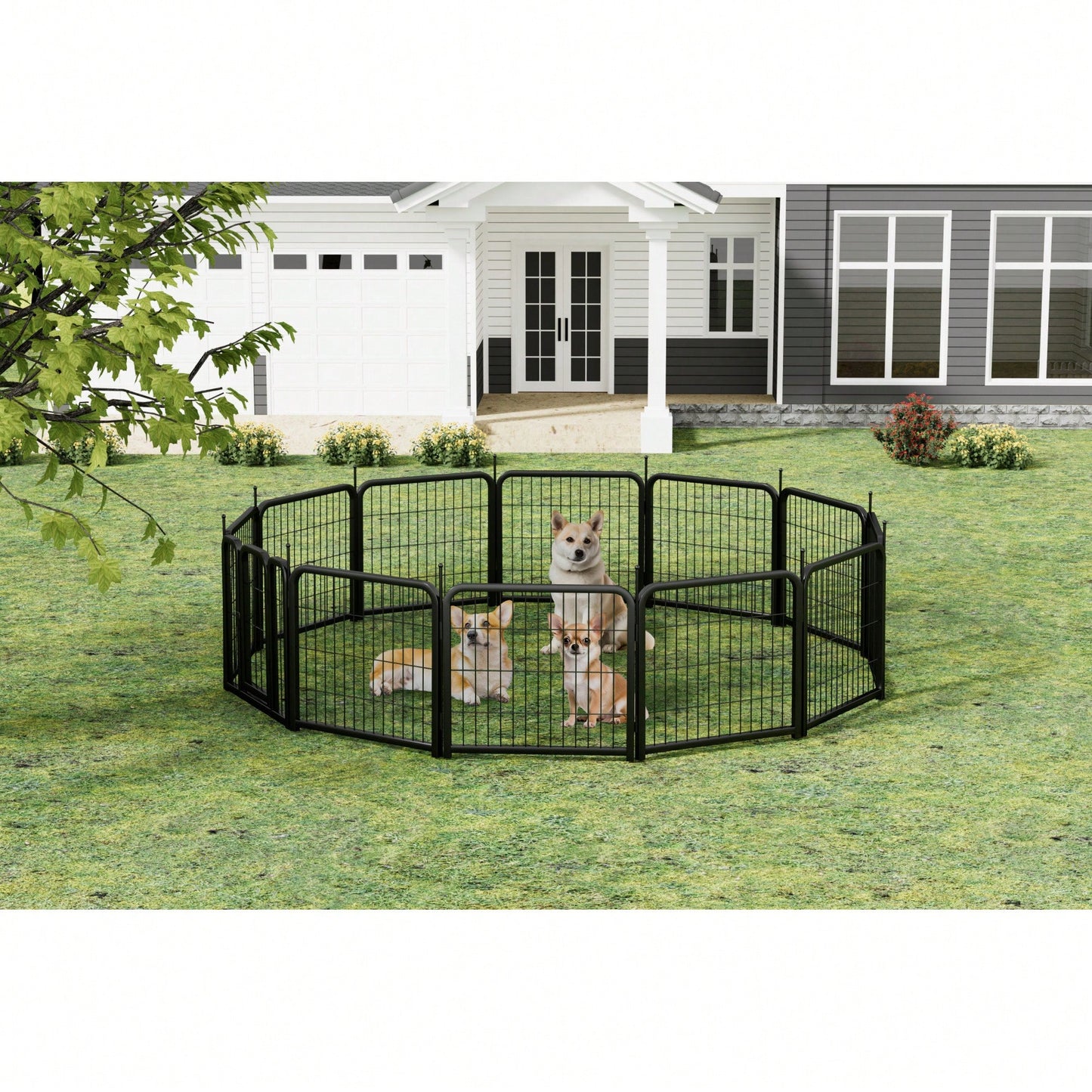 Portable 12-Panel Dog Playpen for Small Pets 24 Inch High Exercise Fence for Puppies Rabbits Ideal for Indoor Outdoor Use