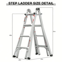 Versatile 17ft Multi-Position Foldable Aluminum Ladder - A-Frame & Straight Design, Supports 250lbs, Ideal For Home And Work Use