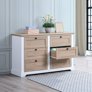 Modern 6-Drawer Dresser with Interlocking Design for Bedroom or Closet Easy Assembly Stylish White and Oak Finish