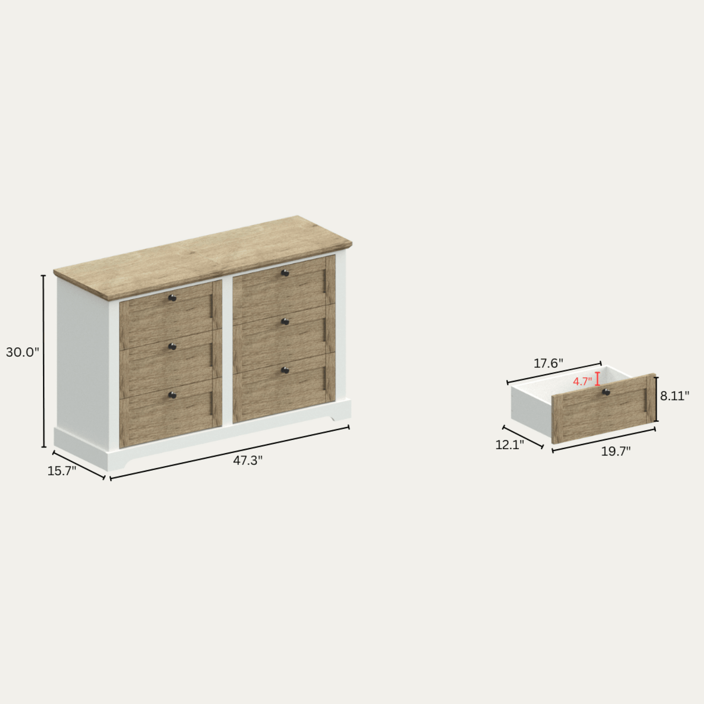 Modern 6-Drawer Dresser with Interlocking Design for Bedroom or Closet Easy Assembly Stylish White and Oak Finish