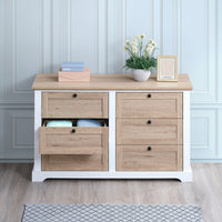 Modern 6-Drawer Dresser with Interlocking Design for Bedroom or Closet Easy Assembly Stylish White and Oak Finish