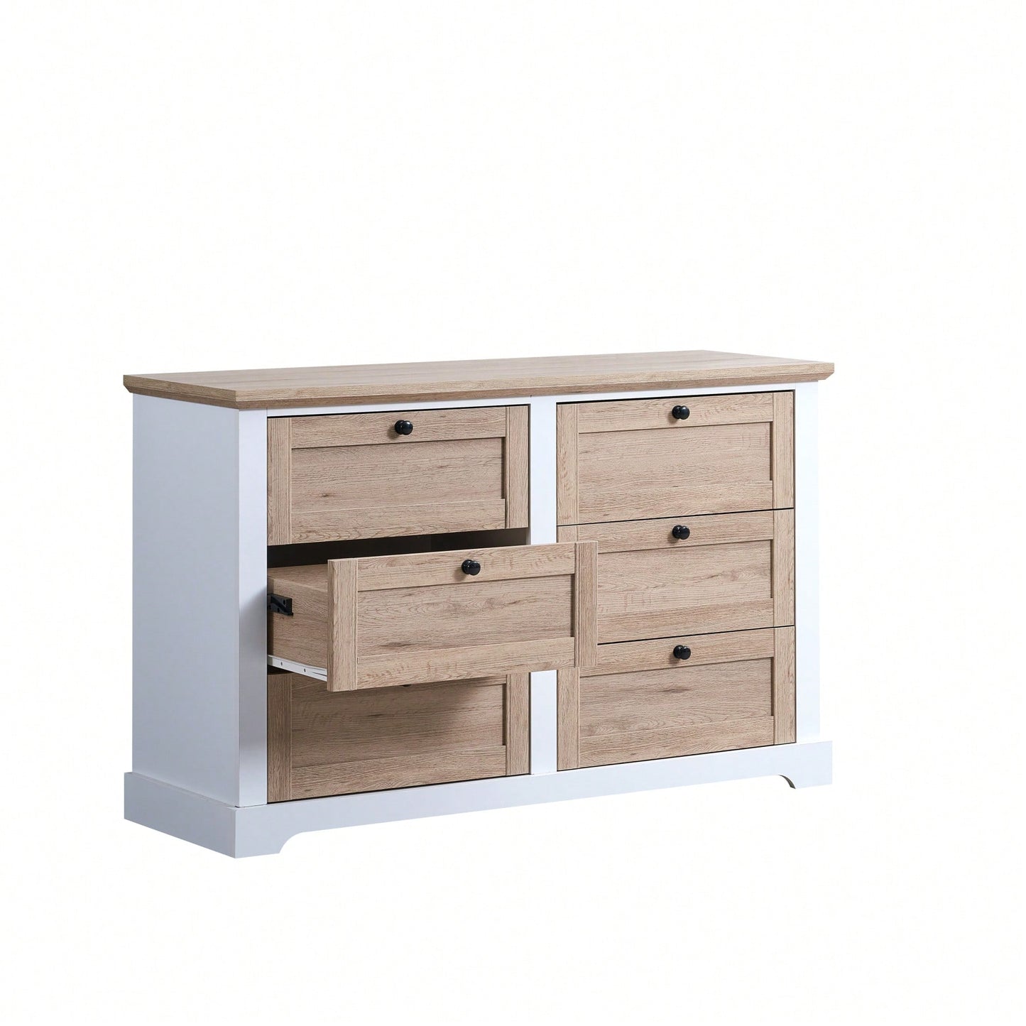 Modern 6-Drawer Dresser with Interlocking Design for Bedroom or Closet Easy Assembly Stylish White and Oak Finish