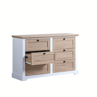 Modern 6-Drawer Dresser with Interlocking Design for Bedroom or Closet Easy Assembly Stylish White and Oak Finish