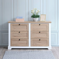 Modern 6-Drawer Dresser with Interlocking Design for Bedroom or Closet Easy Assembly Stylish White and Oak Finish