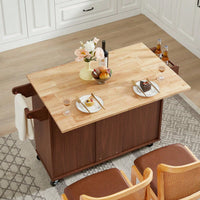 Versatile Rolling Kitchen Island With Drop Leaf Countertop, Storage Cabinet, And Tower Rack - White Finish