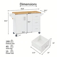 Versatile Rolling Kitchen Island With Drop Leaf Countertop, Storage Cabinet, And Tower Rack - White Finish