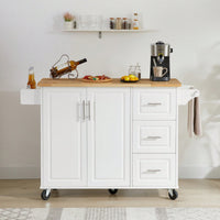 Versatile Rolling Kitchen Island With Drop Leaf Countertop, Storage Cabinet, And Tower Rack - White Finish