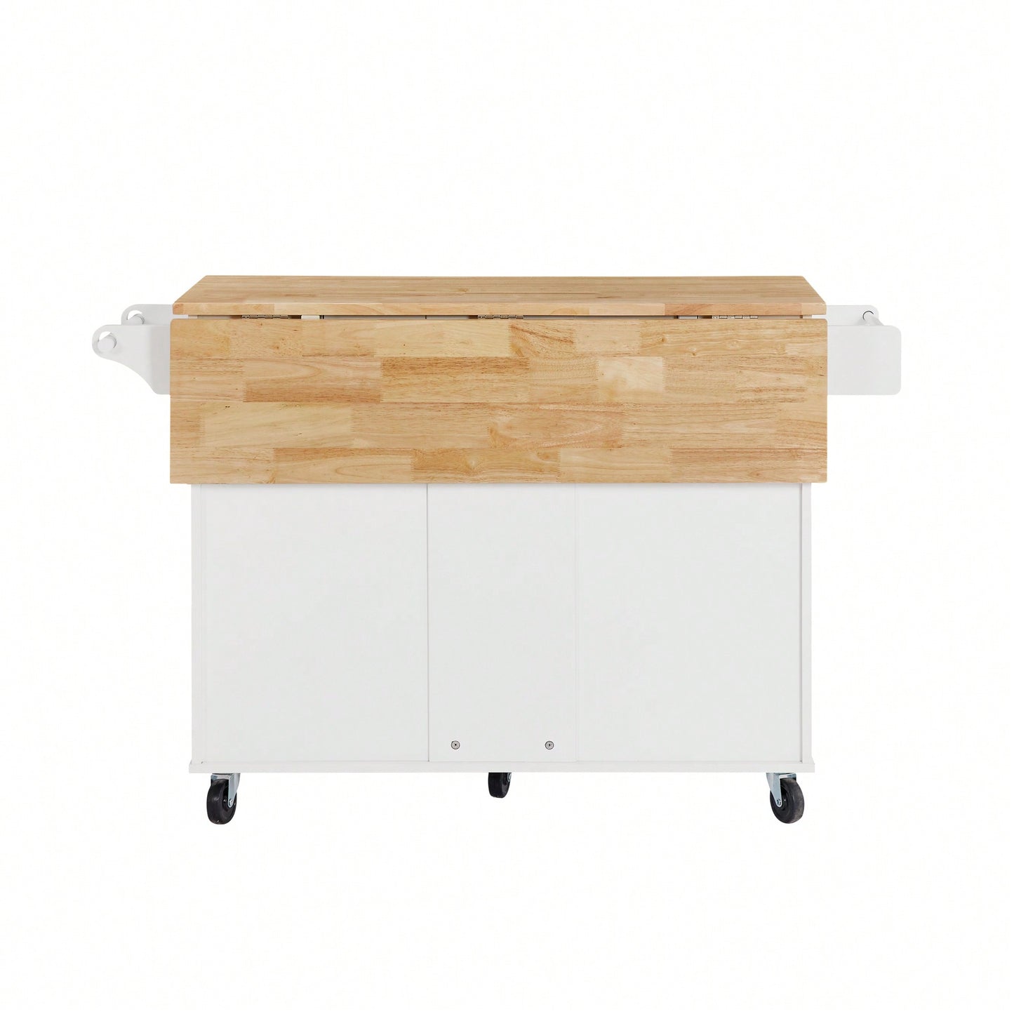 Versatile Rolling Kitchen Island With Drop Leaf Countertop, Storage Cabinet, And Tower Rack - White Finish