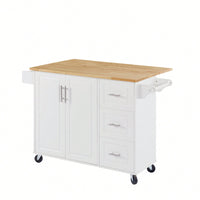 Versatile Rolling Kitchen Island With Drop Leaf Countertop, Storage Cabinet, And Tower Rack - White Finish