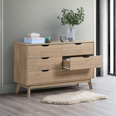 Spacious 6-Drawer Dresser With Interlock Feature – Easy Assembly Wide Storage Solution In Natural Oak For Bedroom And Closet Organization