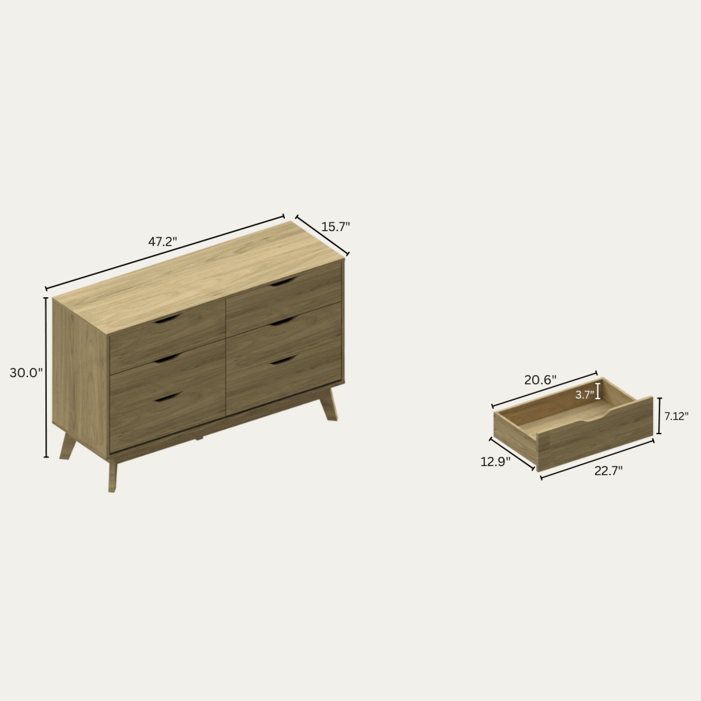 Spacious 6-Drawer Dresser With Interlock Feature – Easy Assembly Wide Storage Solution In Natural Oak For Bedroom And Closet Organization