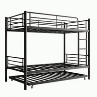 Stylish Metal Twin Bunk Bed with Trundle Ladder Full-Length Guardrail Noise-Free Design Black Finish No Box Spring Needed