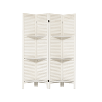 Versatile 4-Panel White Room Divider With Shelves - Portable Wooden Folding Privacy Screen For Bedroom, Home Office, And Studio Decor