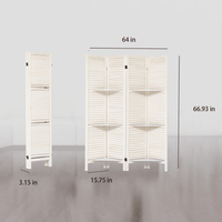 Versatile 4-Panel White Room Divider With Shelves - Portable Wooden Folding Privacy Screen For Bedroom, Home Office, And Studio Decor