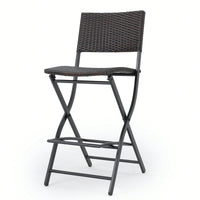 Set Of 2 Foldable Faux Rattan Patio Bar Stools - Stylish Outdoor Wicker Chairs In Multibrown