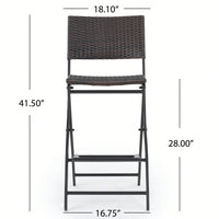 Set Of 2 Foldable Faux Rattan Patio Bar Stools - Stylish Outdoor Wicker Chairs In Multibrown