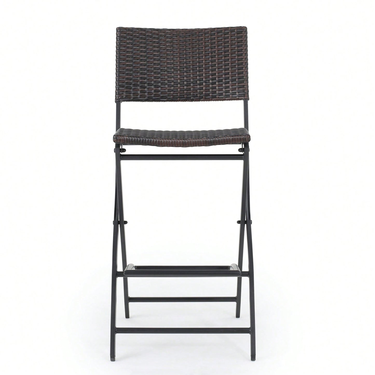 Set Of 2 Foldable Faux Rattan Patio Bar Stools - Stylish Outdoor Wicker Chairs In Multibrown