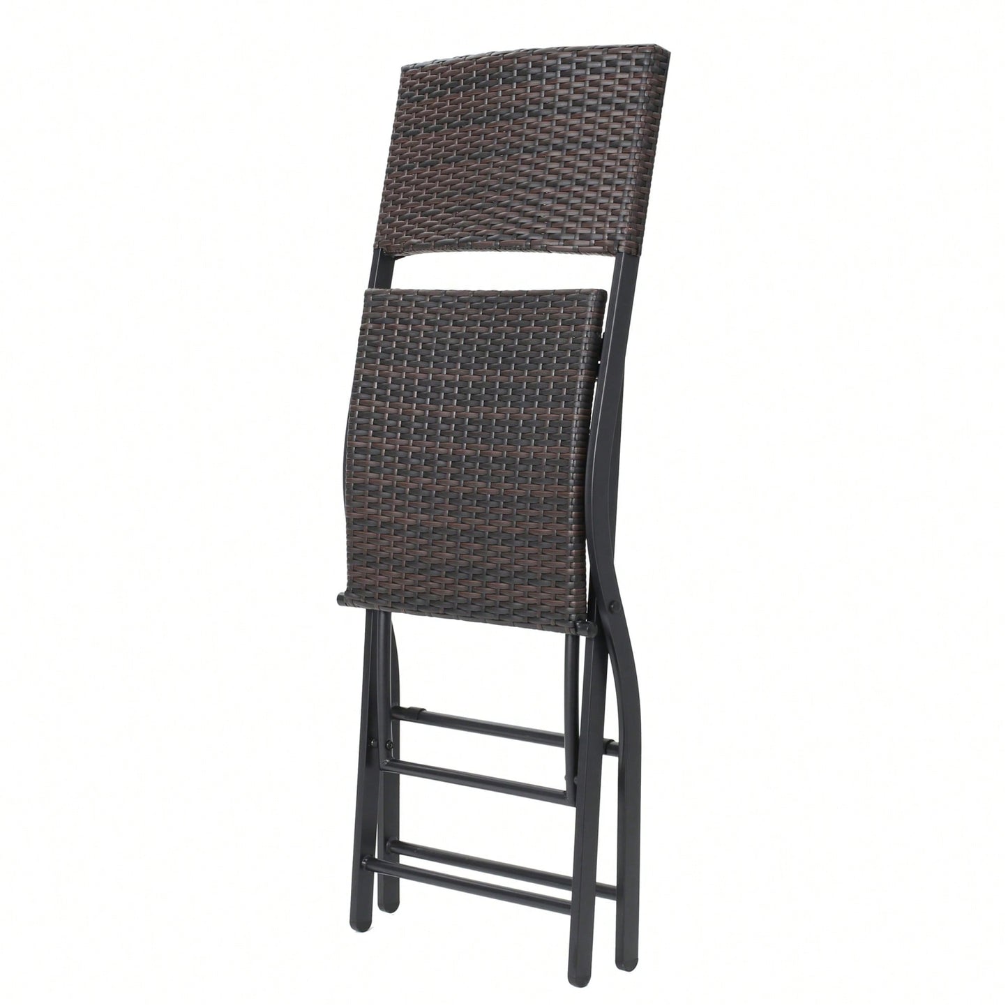 Set Of 2 Foldable Faux Rattan Patio Bar Stools - Stylish Outdoor Wicker Chairs In Multibrown