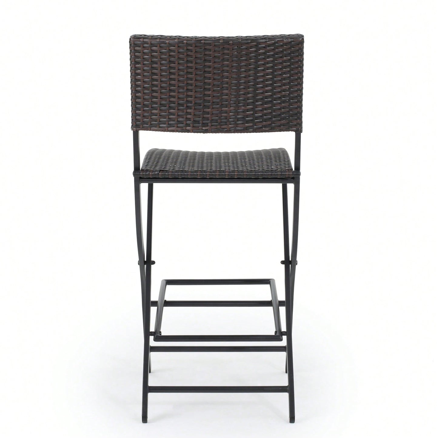 Set Of 2 Foldable Faux Rattan Patio Bar Stools - Stylish Outdoor Wicker Chairs In Multibrown