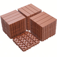 Interlocking Plastic Deck Tiles - 11.8"X11.8" (Pack Of 44) - Waterproof Outdoor Patio Flooring For Garden, Poolside & Yard In Mahogany Color