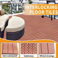 Interlocking Plastic Deck Tiles - 11.8"X11.8" (Pack Of 44) - Waterproof Outdoor Patio Flooring For Garden, Poolside & Yard In Mahogany Color