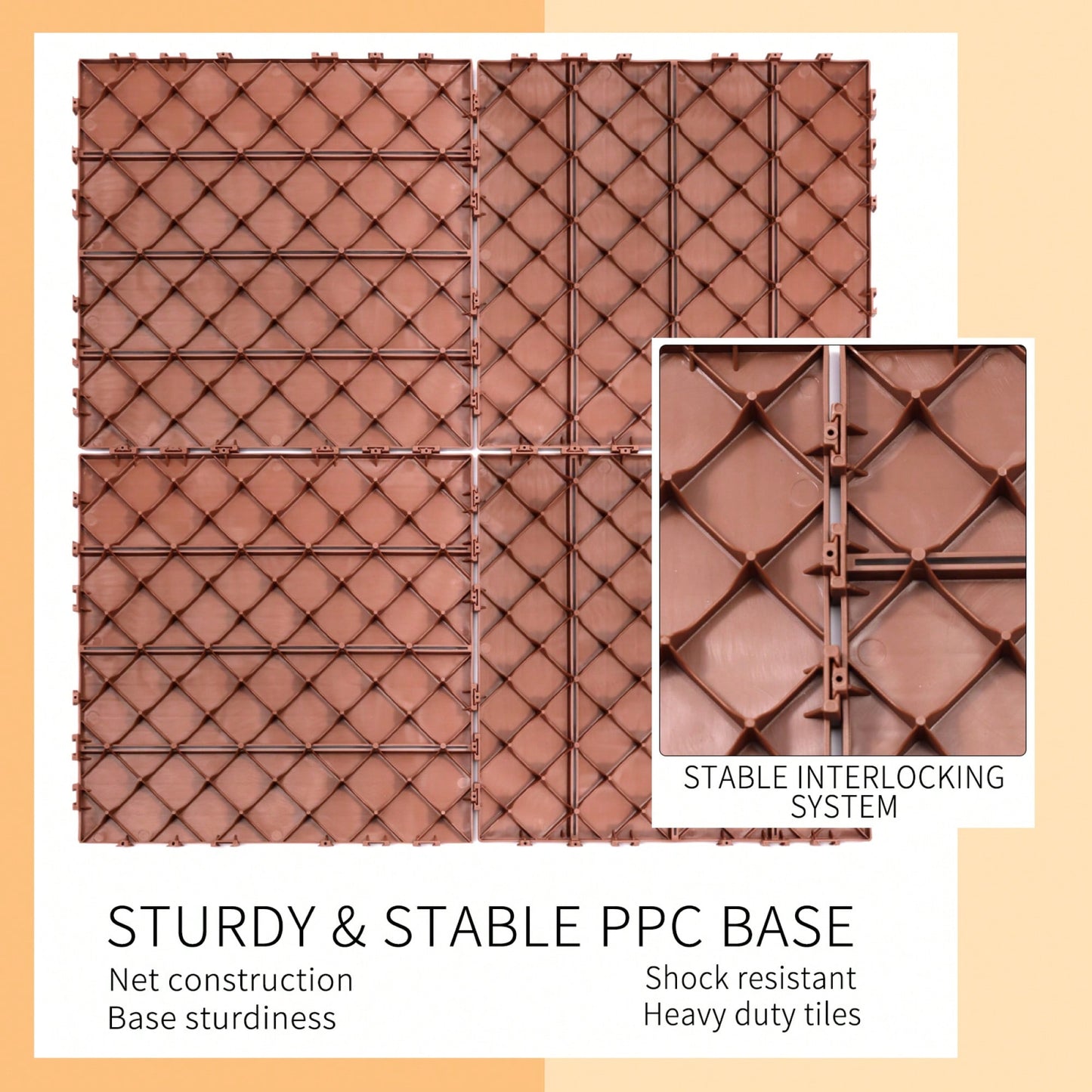 Interlocking Plastic Deck Tiles - 11.8"X11.8" (Pack Of 44) - Waterproof Outdoor Patio Flooring For Garden, Poolside & Yard In Mahogany Color