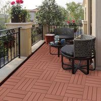 Interlocking Plastic Deck Tiles - 11.8"X11.8" (Pack Of 44) - Waterproof Outdoor Patio Flooring For Garden, Poolside & Yard In Mahogany Color