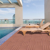 Interlocking Plastic Deck Tiles - 11.8"X11.8" (Pack Of 44) - Waterproof Outdoor Patio Flooring For Garden, Poolside & Yard In Mahogany Color