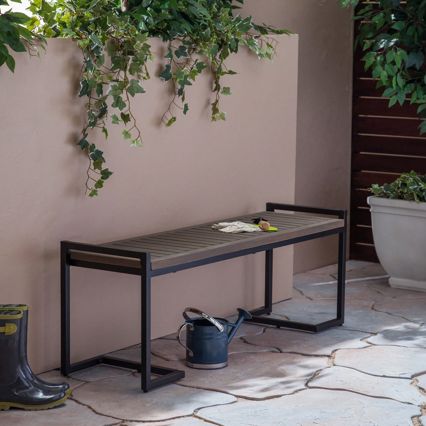 Versatile Industrial-Style Wood And Metal Bench For Home Or Office Use