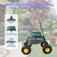 Garden Trolley Work Chair with 360° Swivel and Utility Tray for Easy Outdoor Mobility and Yard Work Green