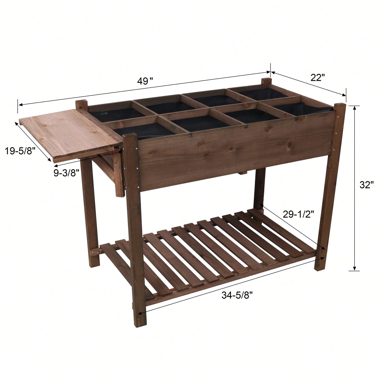 Elevated Wood Planter Box With 8 Pockets, Foldable Side Table, And Storage Shelf For Herbs, Vegetables, And Flowers - Dark Brown Garden Bed