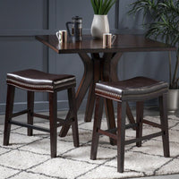 Set Of 2 Modern Upholstered Saddle Counter Stools With Nailhead Trim In Dark Brown - Perfect For Kitchen Or Bar Seating