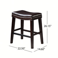 Set Of 2 Modern Upholstered Saddle Counter Stools With Nailhead Trim In Dark Brown - Perfect For Kitchen Or Bar Seating